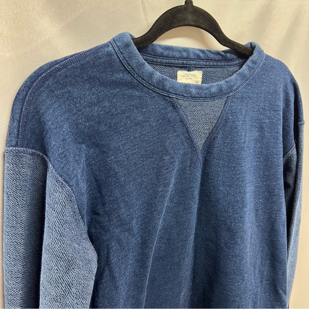 Rag & Bone Indigo Cotton Blend Crewneck Relaxed Fit Terry Sweatshirt Medium - Picture 6 of 8